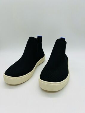 Rothy's Black Knit Pull-On Chelsea Sneaker Boots with Blue Insole and Cream Sole